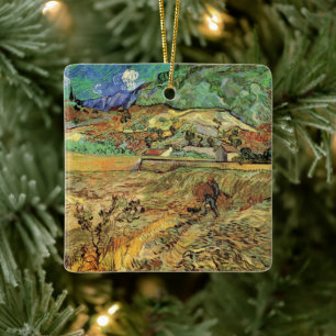 Vincent van Gogh - Inhägnat sädesfält med bonde Julgransprydnad Keramik
