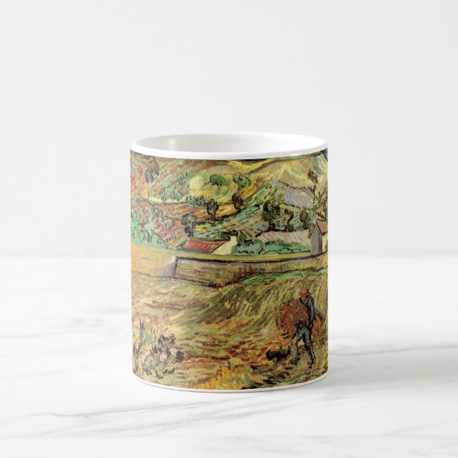 Vincent van Gogh - Inhägnat sädesfält med bonde Kaffemugg (Center)