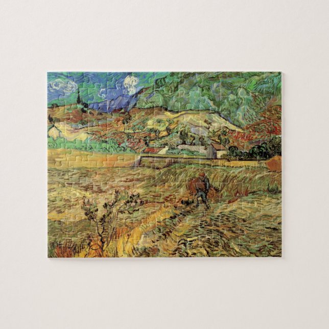 Vincent van Gogh - Inhägnat sädesfält med bonde Pussel (Horisontell)