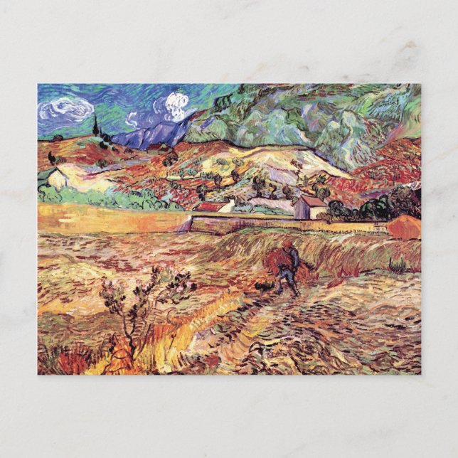 Vincent Van Gogh - Inhägnat vetefält Fine Art Vykort (Framsida)
