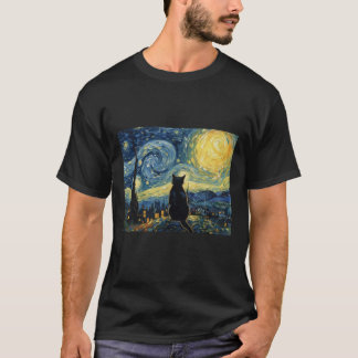 Vincent Van Gogh Inspired Starry Night Kitten Silh T Shirt