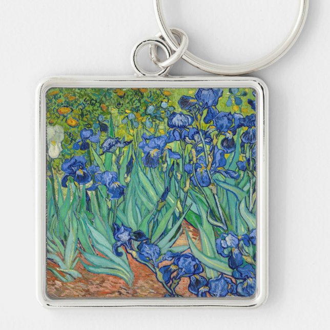 Vincent Van Gogh - Irisar Fyrkantig Silverfärgad Nyckelring (Framsidan)