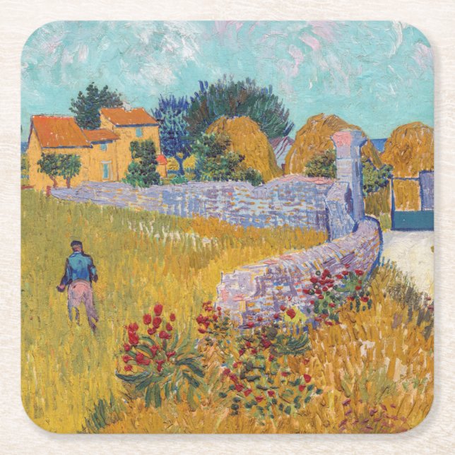 Vincent van Gogh - Jordbrukshus i Provence Underlägg Papper Kvadrat (Framsidan)