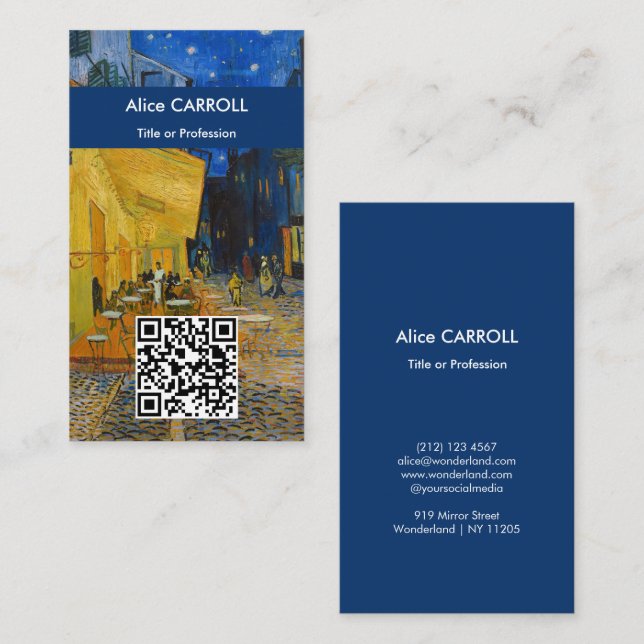 Vincent van Gogh - Kaféterrassen nattetid - QR-kod Visitkort (Fram/baksida)