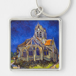 Vincent van Gogh - kyrkan i Auvers Fyrkantig Silverfärgad Nyckelring