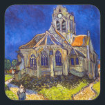 Vincent van Gogh - kyrkan i Auvers Fyrkantigt Klistermärke<br><div class="desc">Kyrkan i Auvers/l'Eglise à Auvers-sur-oise av Vincent Van Gogh 1890</div>
