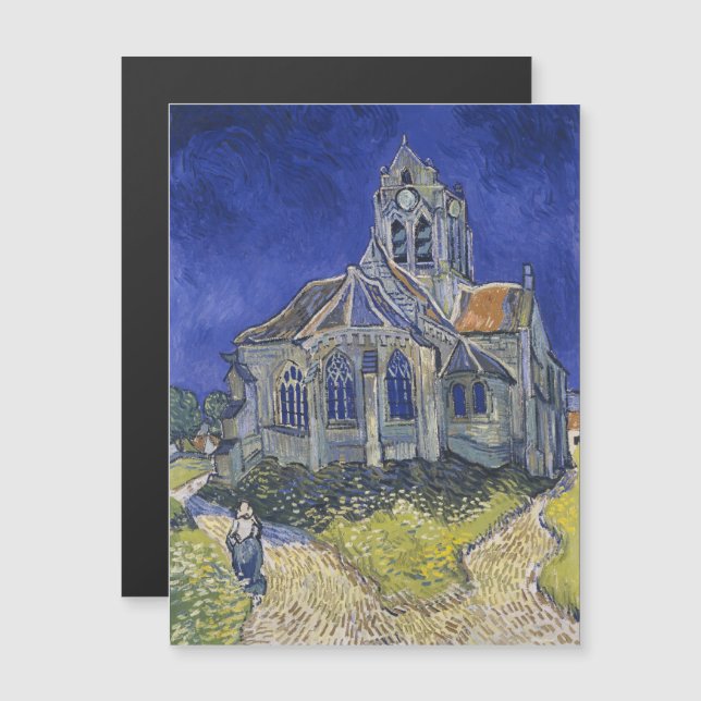 Vincent Van Gogh, kyrkan i Auvers Magnetisk Inbjudningskort (Fram/baksida)