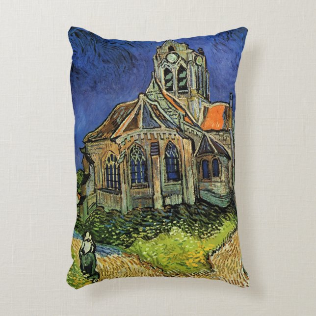 Vincent van Gogh - kyrkan i Auvers Prydnadskudde (Framsidan(Vertikal))