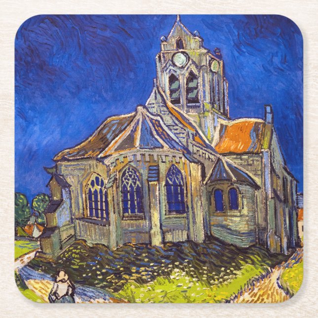 Vincent van Gogh - kyrkan i Auvers Underlägg Papper Kvadrat (Framsidan)