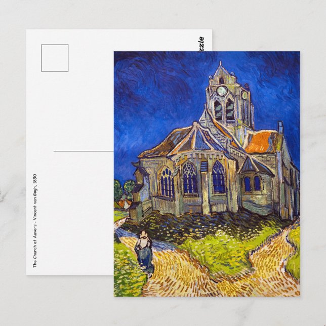 Vincent van Gogh - kyrkan i Auvers Vykort (Fram/baksida)