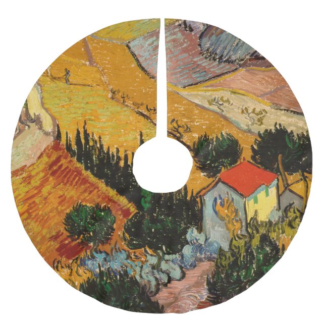 Vincent van Gogh - Landskap, House och Plowman Julgransmatta Borstad Polyester (Framsidan)