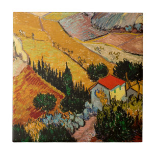 Vincent van Gogh - Landskap, House och Plowman Kakelplatta