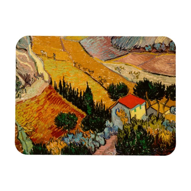 Vincent van Gogh - Landskap, House och Plowman Magnet (Horisontell)
