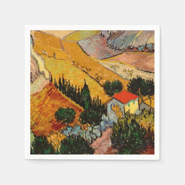 Vincent van Gogh - Landskap, House och Plowman Pappersservett (Framsidan)