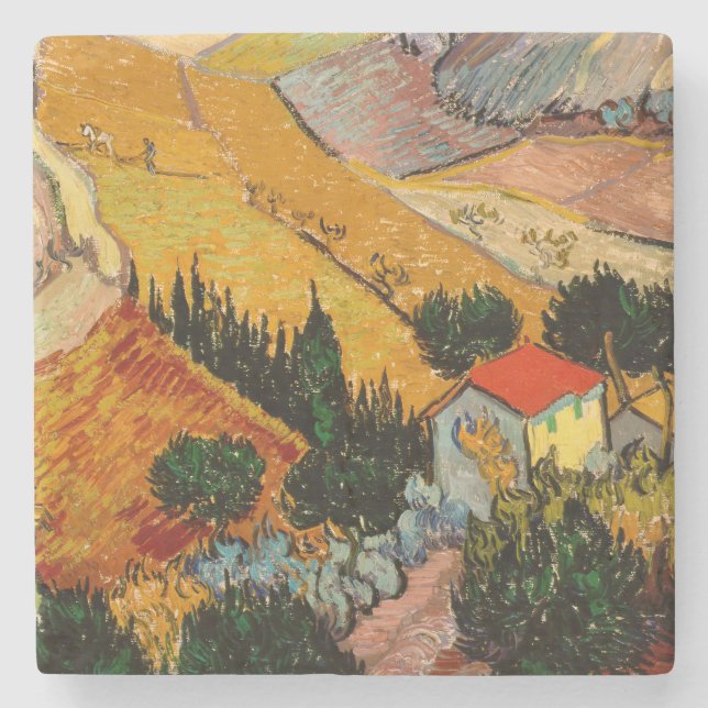 Vincent van Gogh - Landskap, House och Plowman Stenunderlägg (Framsidan)