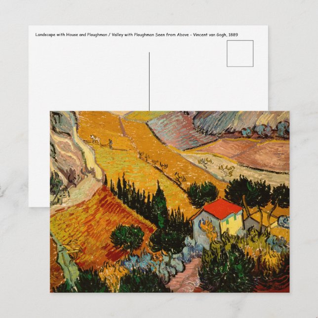 Vincent van Gogh - Landskap, House och Plowman Vykort (Fram/baksida)