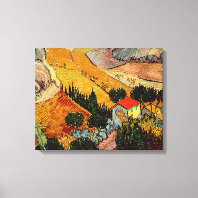 Vincent van Gogh - Landskap, hus och plogman Canvastryck (Framsida)