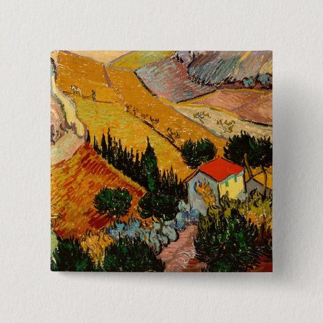 Vincent van Gogh - Landskap, hus och plogman Knapp (Framsida)