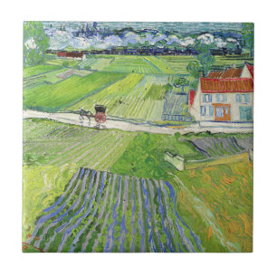 Vincent van Gogh - Landskap med Carriage & Tåg Kakelplatta