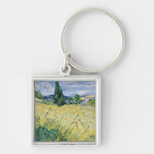 Vincent Van Gogh landskap med grön maj, 1889 Fyrkantig Silverfärgad Nyckelring