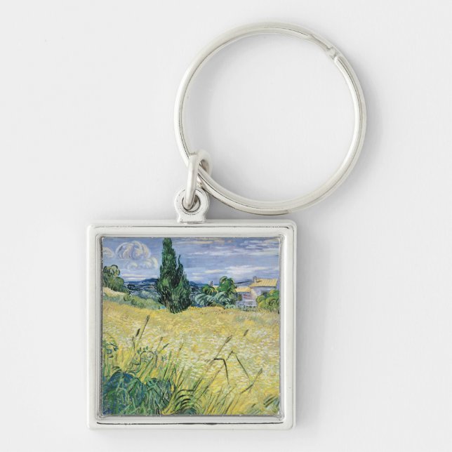 Vincent Van Gogh | landskap med grön maj, 1889 Fyrkantig Silverfärgad Nyckelring (Framsidan)