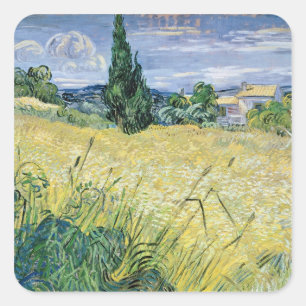 Vincent Van Gogh landskap med grön maj, 1889 Fyrkantigt Klistermärke