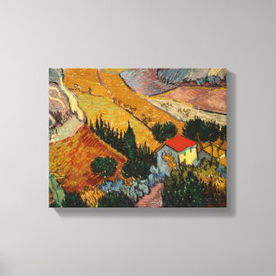 Vincent Van Gogh landskap med huset & Canvastryck