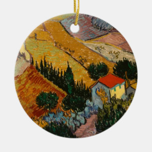Vincent Van Gogh landskap med huset & Julgransprydnad Keramik