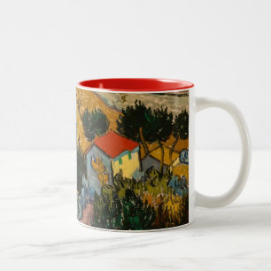 Vincent Van Gogh landskap med huset & Två-Tonad Mugg