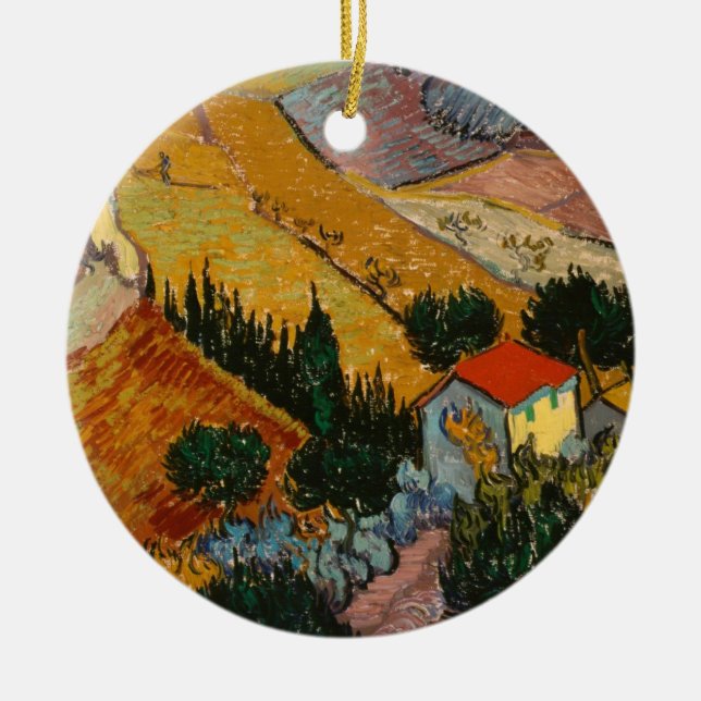 Vincent van Gogh | Liggande utan hus och plowman Julgransprydnad Keramik (Framsidan)