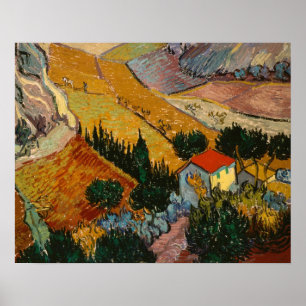 Vincent van Gogh   Liggande utan hus och plowman Poster