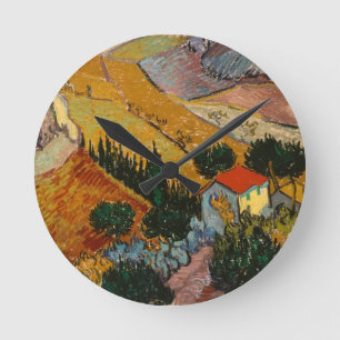 Vincent van Gogh Liggande utan hus och plowman Rund Klocka