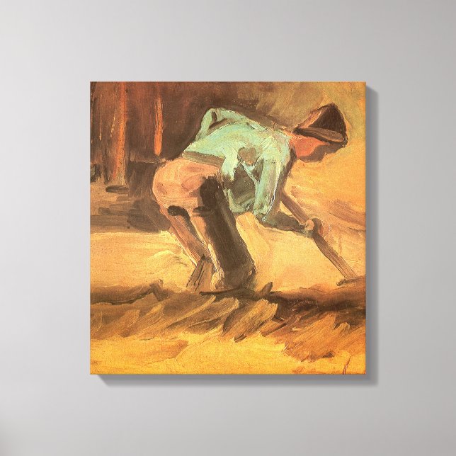 Vincent van Gogh - Man Stooping w Stick or Spade Canvastryck (Framsida)