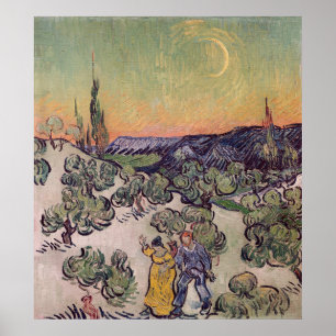 Vincent Van Gogh månbelyst landskap, 1889 Poster