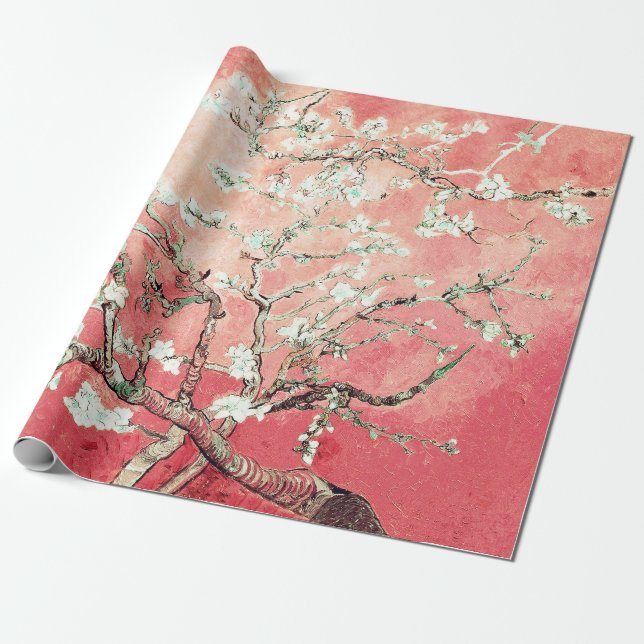 Vincent Van Gogh Mandelblommande Rosa Persika Presentpapper (Utrullad)