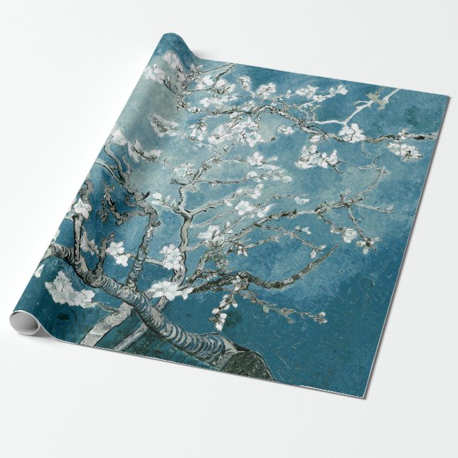 Vincent Van Gogh Mandelblommor Mjuk Teal Presentpapper (Utrullad)