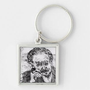 Vincent Van Gogh manen med leda i rör Fyrkantig Silverfärgad Nyckelring