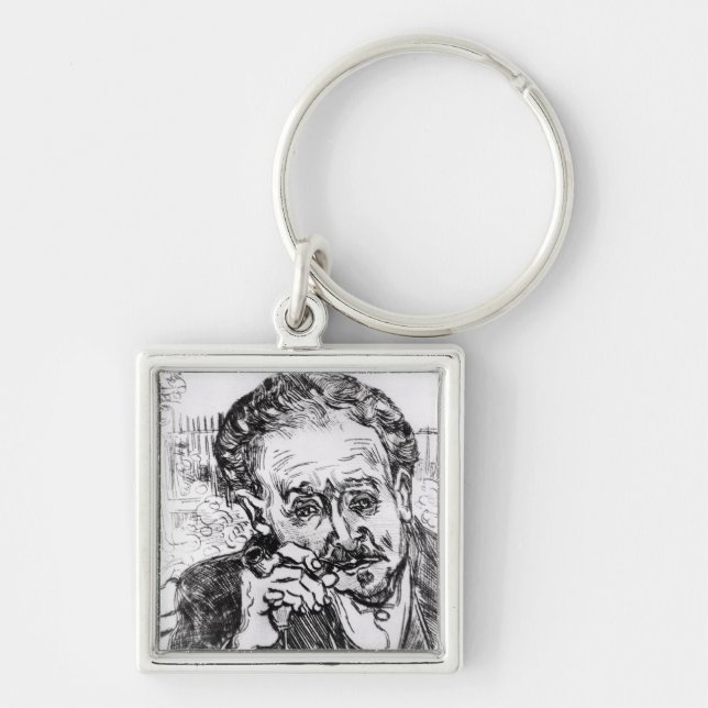 Vincent Van Gogh | manen med leda i rör Fyrkantig Silverfärgad Nyckelring (Framsidan)