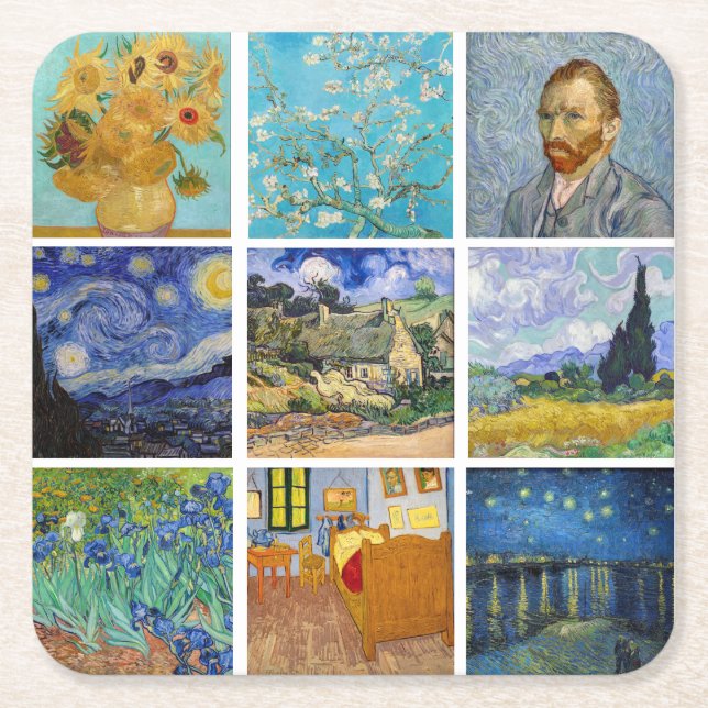 Vincent Van Gogh - mästerdelarna Grid Underlägg Papper Kvadrat (Framsidan)