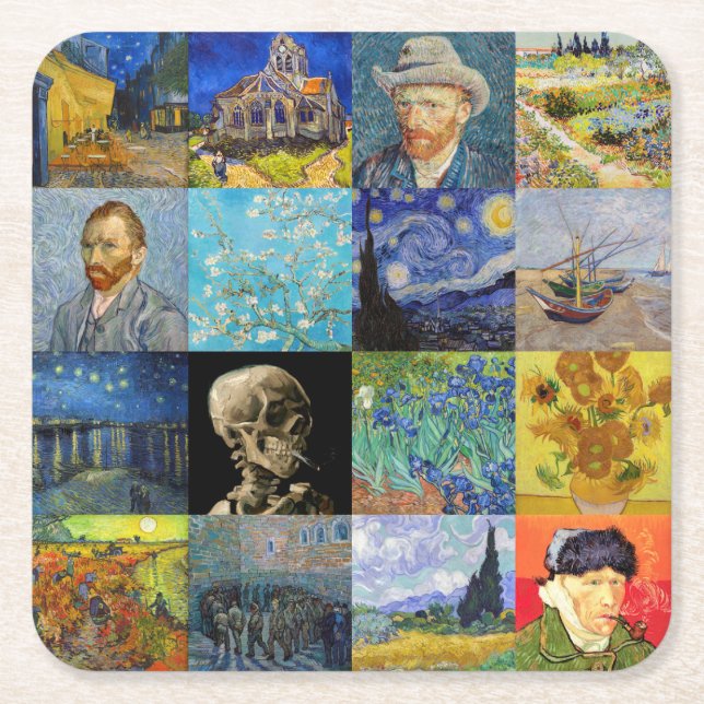Vincent van Gogh - mästerverk Mosaic Patchwork Underlägg Papper Kvadrat (Framsidan)
