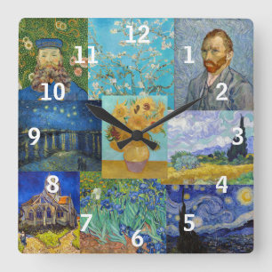 Vincent Van Gogh - mästerverk Patchwork Fyrkantig Klocka