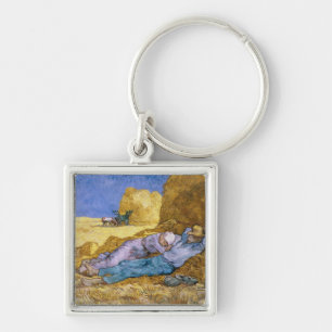 Vincent Van Gogh middag, siestaen, efter Millet Fyrkantig Silverfärgad Nyckelring