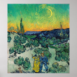 Vincent van Gogh - Moonlit Ligcape med par Poster