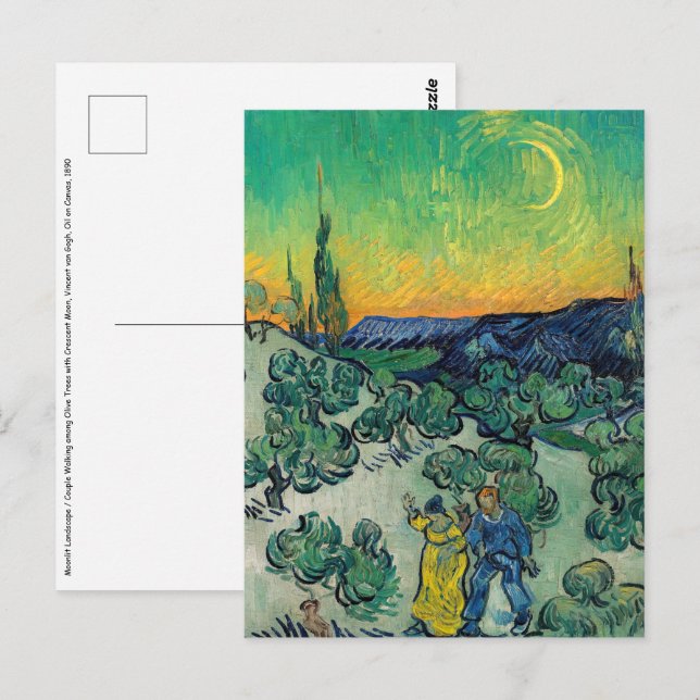 Vincent van Gogh - Moonlit Ligcape med par Vykort (Fram/baksida)