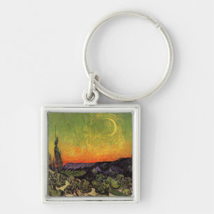 Vincent Van Gogh Moonlit liggande Fyrkantig Silverfärgad Nyckelring