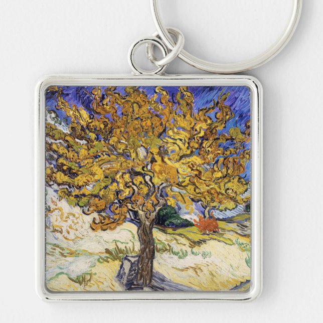 Vincent van Gogh - Mörbärsträdet Fyrkantig Silverfärgad Nyckelring (Framsidan)