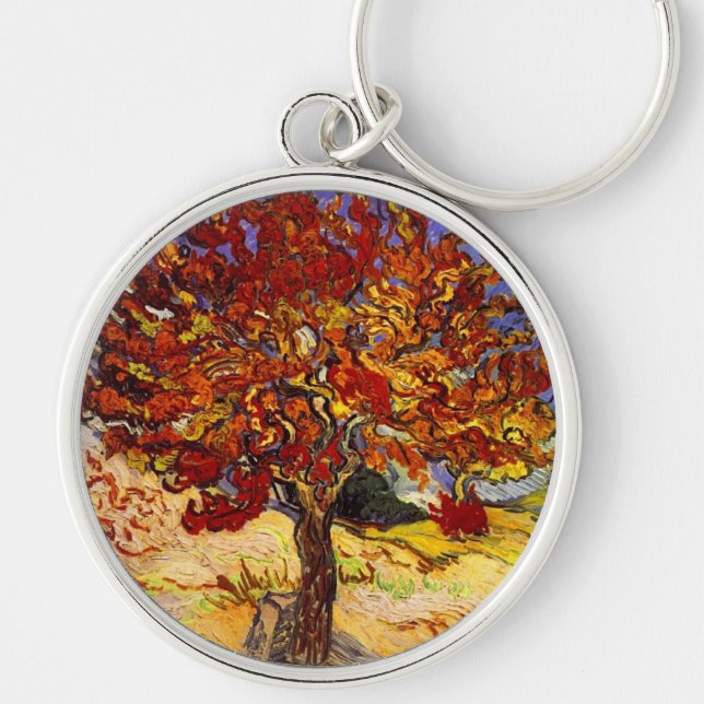 Vincent Van Gogh Mulberry Träd Fine Art Painting Rund Silverfärgad Nyckelring (Framsidan)