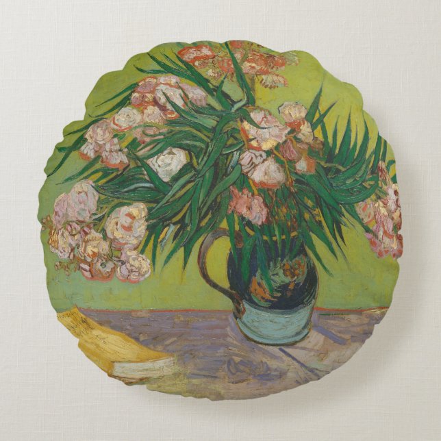 Vincent Van Gogh Oleander blomstermålning Rund Kudde (Framsidan)