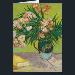 Vincent Van Gogh Oleanders Impressionist Art Card Hälsningskort<br><div class="desc">Snygg teckning från 1888 av den berömd imponerande målaren Vincent Van Gogh. Denna blommigt av imponerande karaktär präglar Oleander-blommorna i vas på bord med gult bokar på en trevlig grönt.</div>
