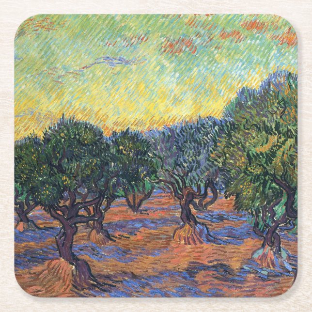 Vincent Van Gogh Olive Grove Impressionism Art Underlägg Papper Kvadrat (Framsidan)